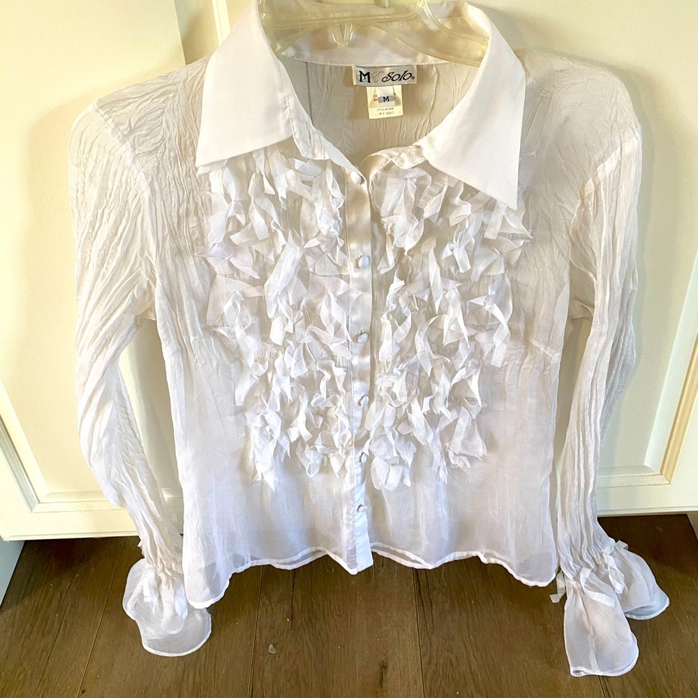 MK Solo Sheer White Long Sleeve Blouse Size Med